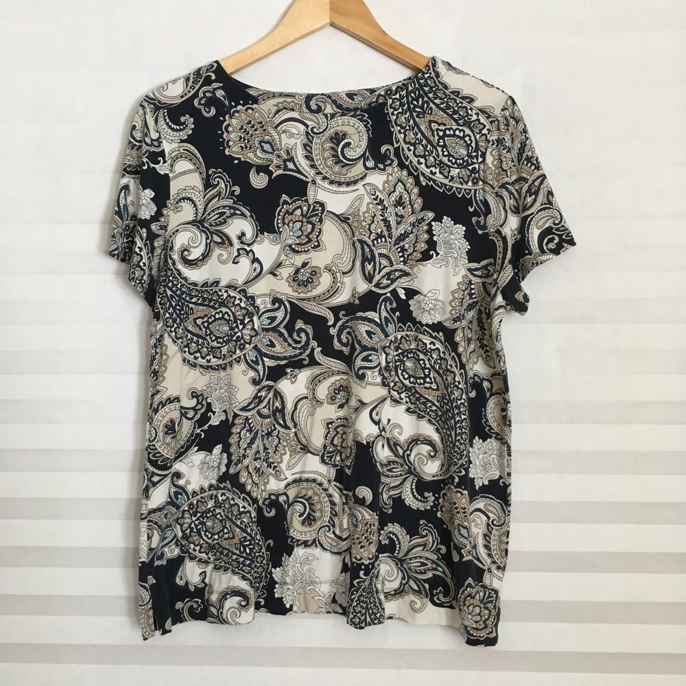 J. Jill Wearever Collection Women Blouse Top Size L Stretch Cap Sleeve Pull Over